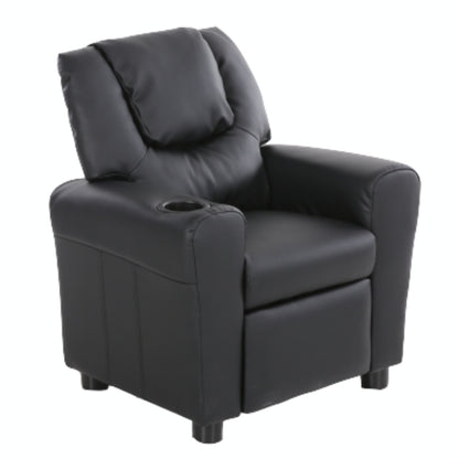 Oliver Kids Recliner Chair Sofa Children Lounge Couch PU Armchair - Black - Cosy Abode