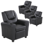 Set of 4 Oliver Kids Recliner Chair Sofa Children Lounge Couch PU Armchair Black - Cosy Abode