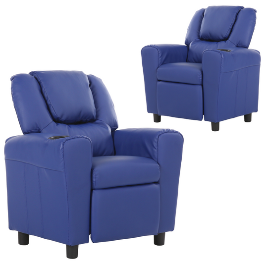 Set of 2 Oliver Kids Recliner Chair Sofa Children Lounge Couch PU Armchair Blue - Cosy Abode