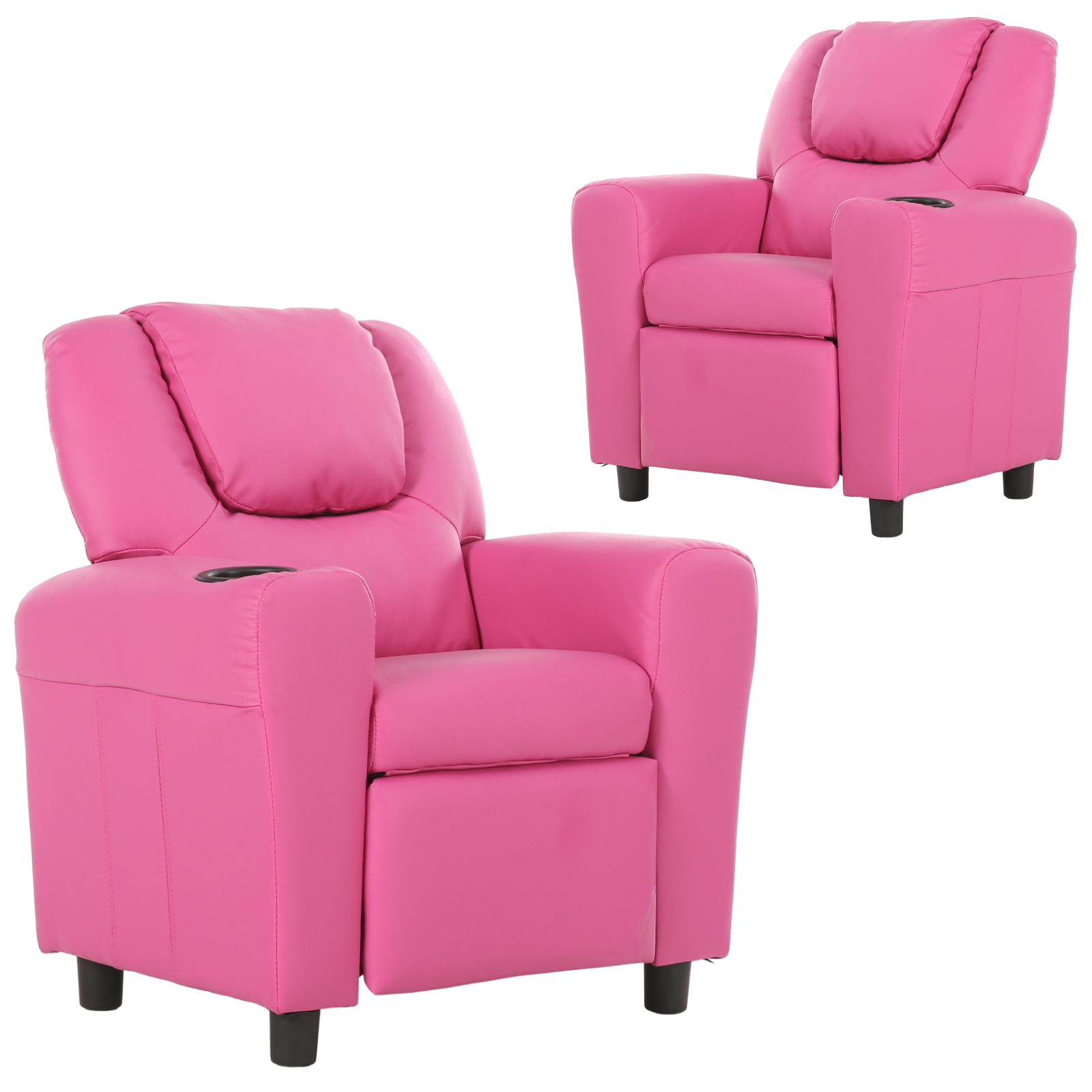 Set of 2 Oliver Kids Recliner Chair Sofa Children Lounge Couch PU Armchair Pink - Cosy Abode