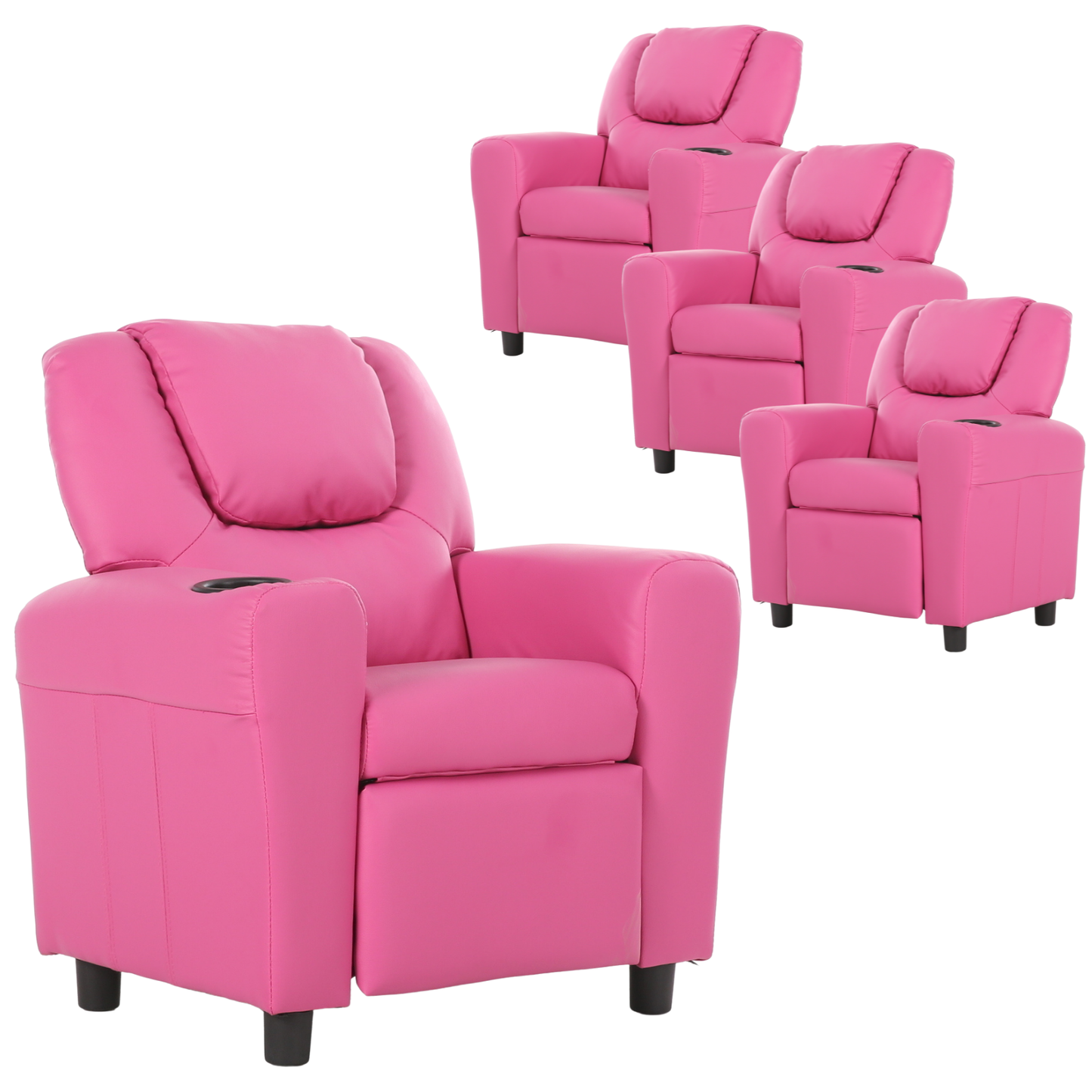 Set of 4 Oliver Kids Recliner Chair Sofa Children Lounge Couch PU Armchair Pink - Cosy Abode
