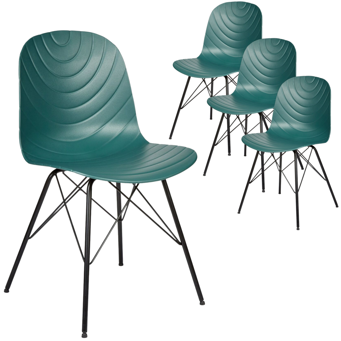Set of 4 Modern Republica Dining Chair Office Furniture Seat Scandi Dark Green - Cosy Abode