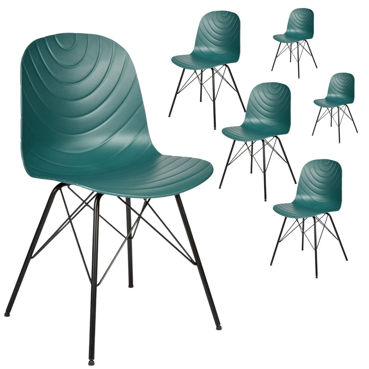 Set of 6 Modern Republica Polypropylene Dining Chairs - Dark Green - Cosy Abode