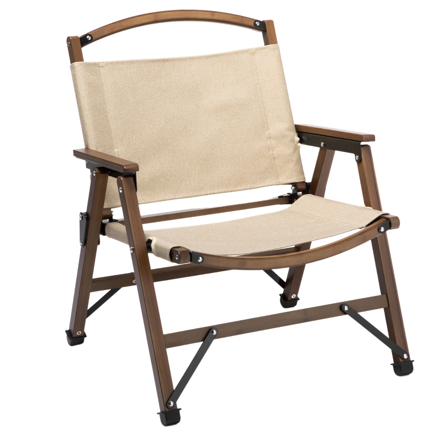 Bamboo Canvas Foldable Outdoor Camping Chair Wooden Travel Picnic Park - Khaki/Beige - Cosy Abode