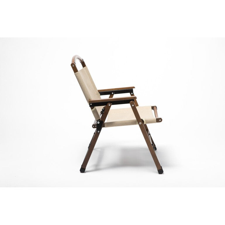 Bamboo Canvas Foldable Outdoor Camping Chair Wooden Travel Picnic Park - Khaki/Beige - Cosy Abode