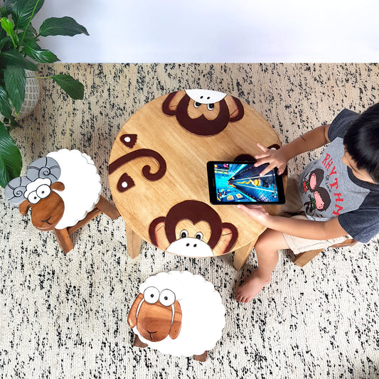 Monkey Table + 2 Stools Set - Cosy Abode