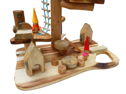 Gnome House with 4 wooden figures and assorted wood furniture. - Cosy Abode