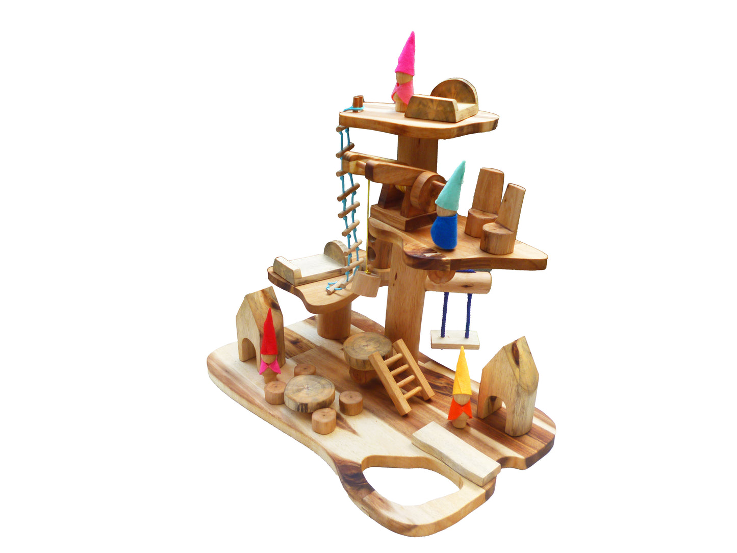Gnome House with 4 wooden figures and assorted wood furniture. - Cosy Abode