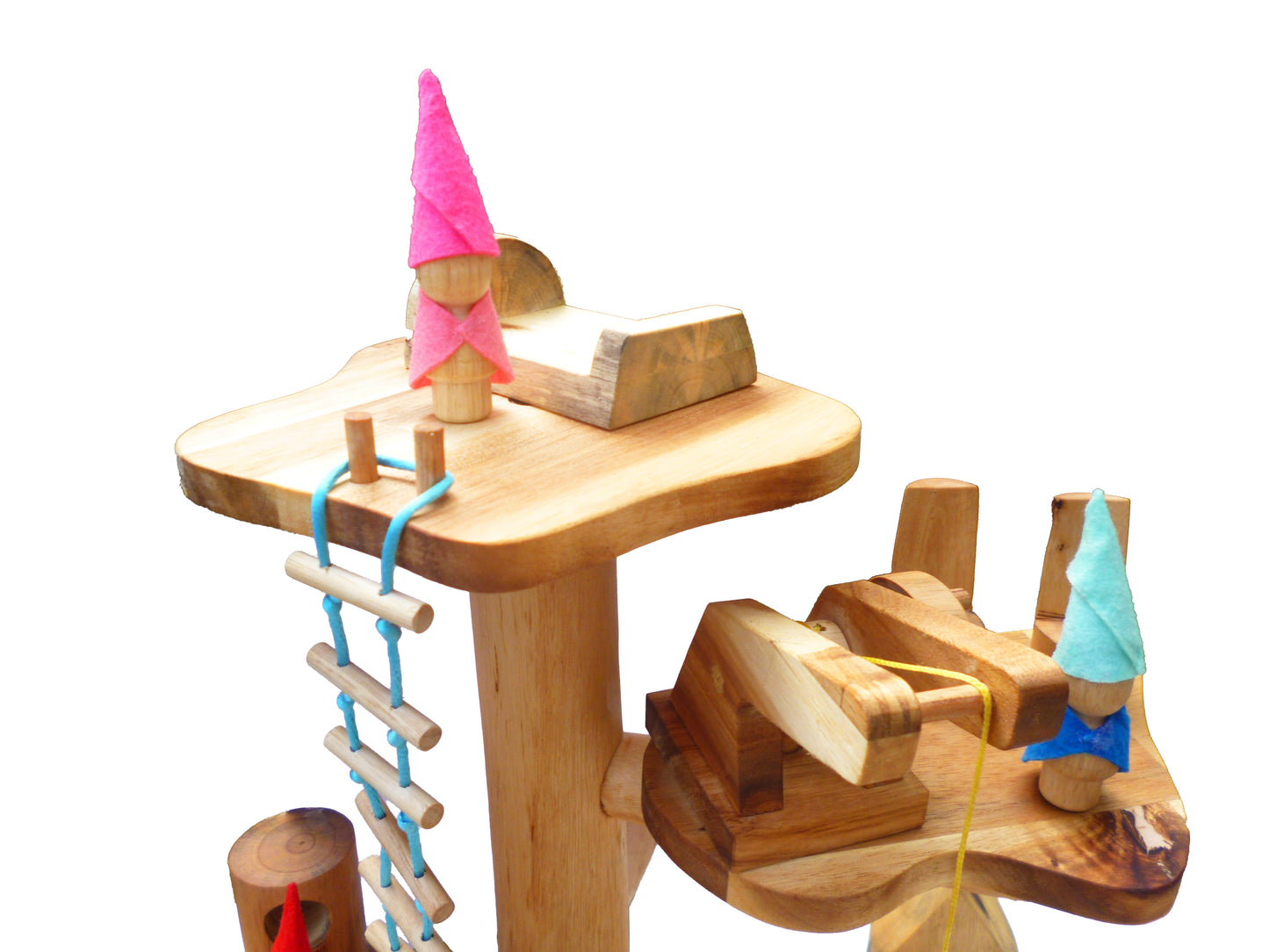 Gnome House with 4 wooden figures and assorted wood furniture. - Cosy Abode
