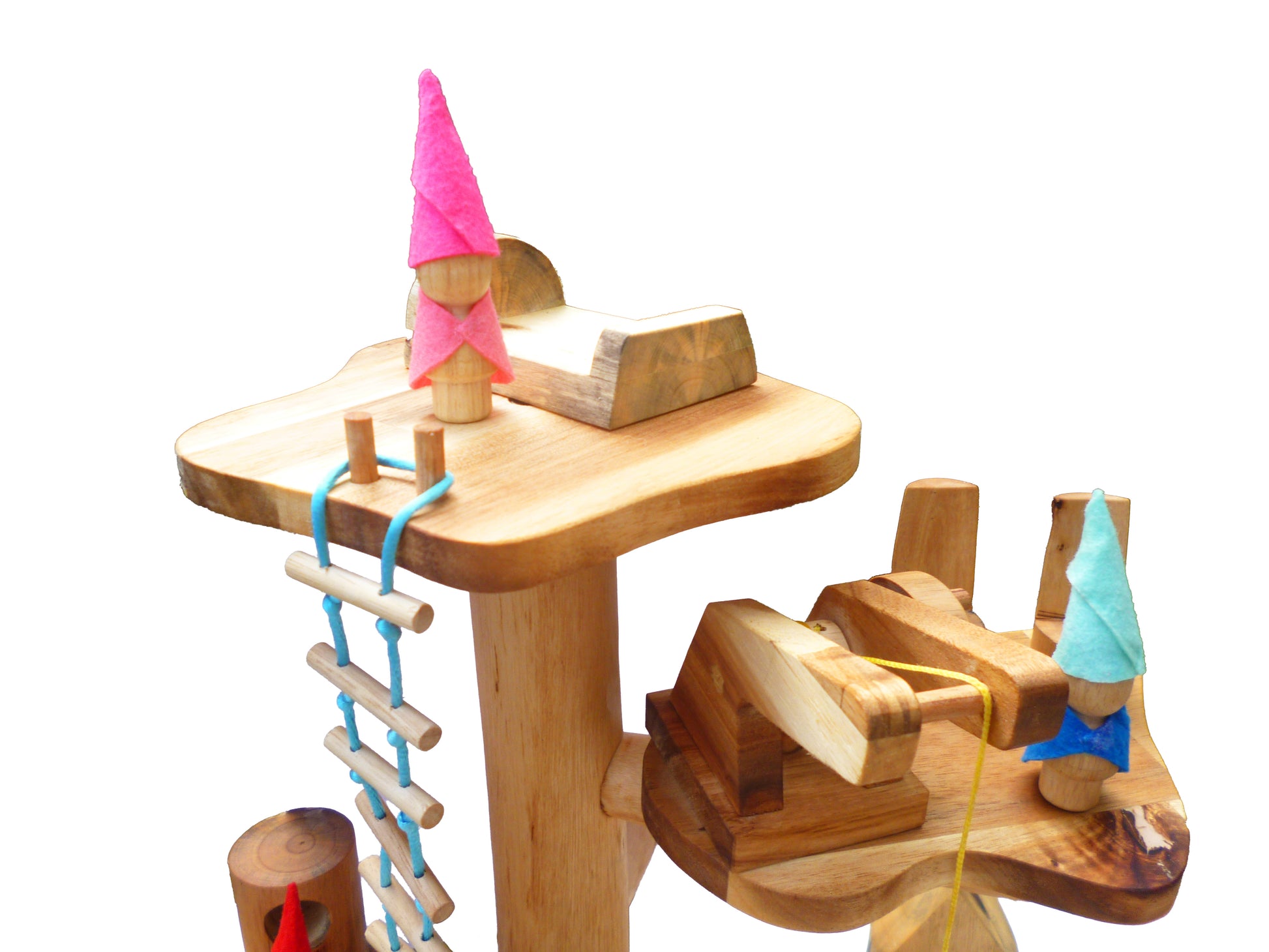 Gnome House with 4 wooden figures and assorted wood furniture. - Cosy Abode