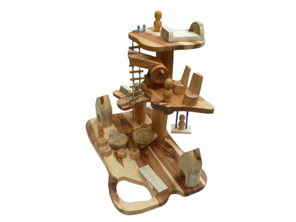 Gnome House with 4 wooden figures and assorted wood furniture. - Cosy Abode