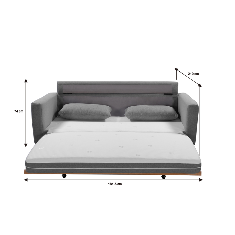 SHASA 2 Seater Pull-out Sofa bed Grey celadon - Cosy Abode