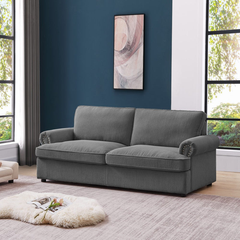 PHEBE 3 Seater Sofa bed with Separate Foam Mattress- Corduroy Dark grey - Cosy Abode