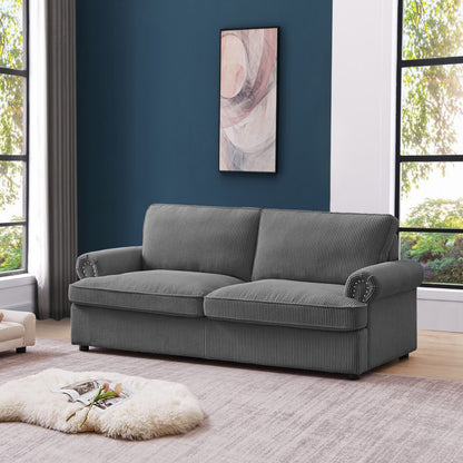 PHEBE 3 Seater Sofa bed with Separate Foam Mattress- Corduroy Dark grey - Cosy Abode
