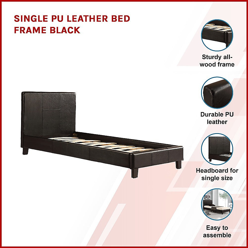 Single PU Leather Bed Frame Black - Cosy Abode
