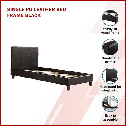 Single PU Leather Bed Frame Black - Cosy Abode