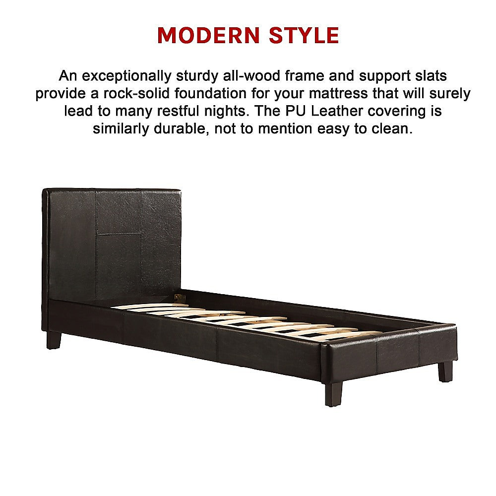 Single PU Leather Bed Frame Black - Cosy Abode
