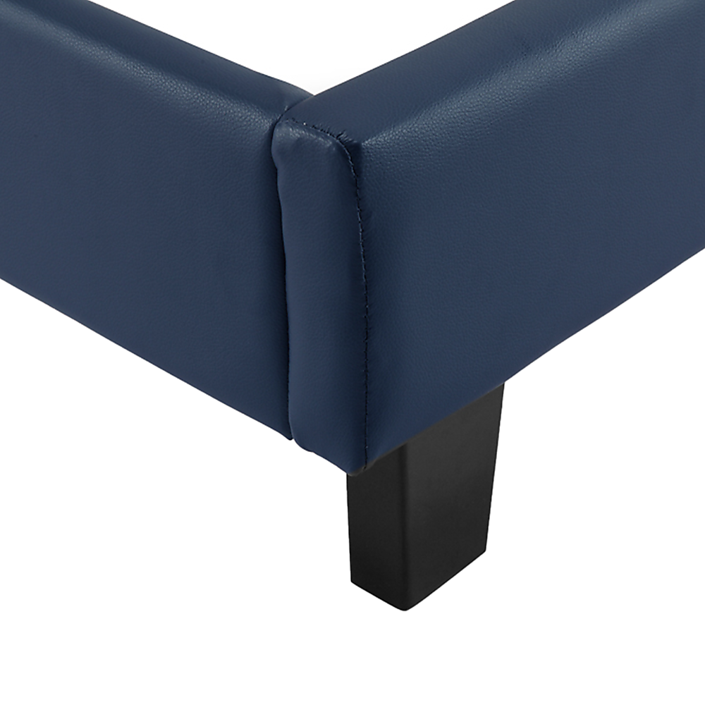 Single PU Leather Bed Frame Blue - Cosy Abode