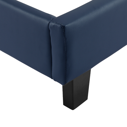 Single PU Leather Bed Frame Blue - Cosy Abode