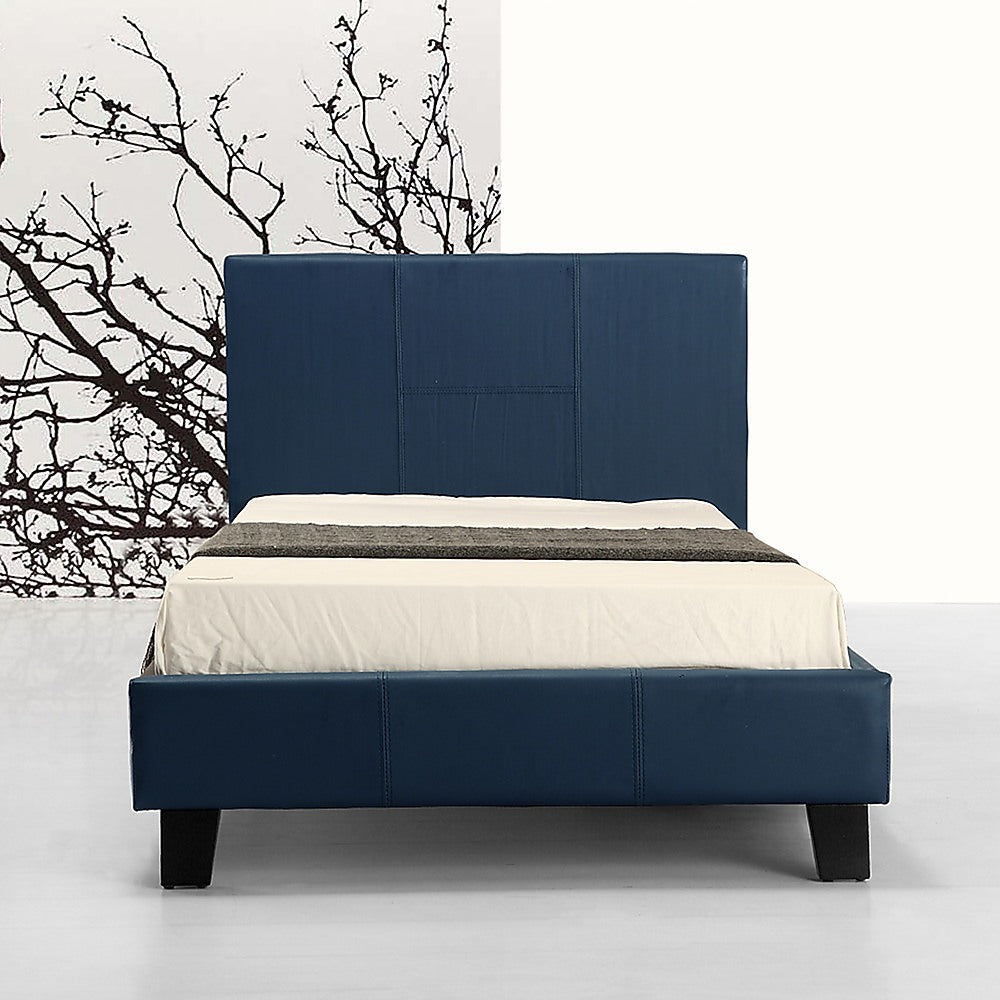 Single PU Leather Bed Frame Blue - Cosy Abode