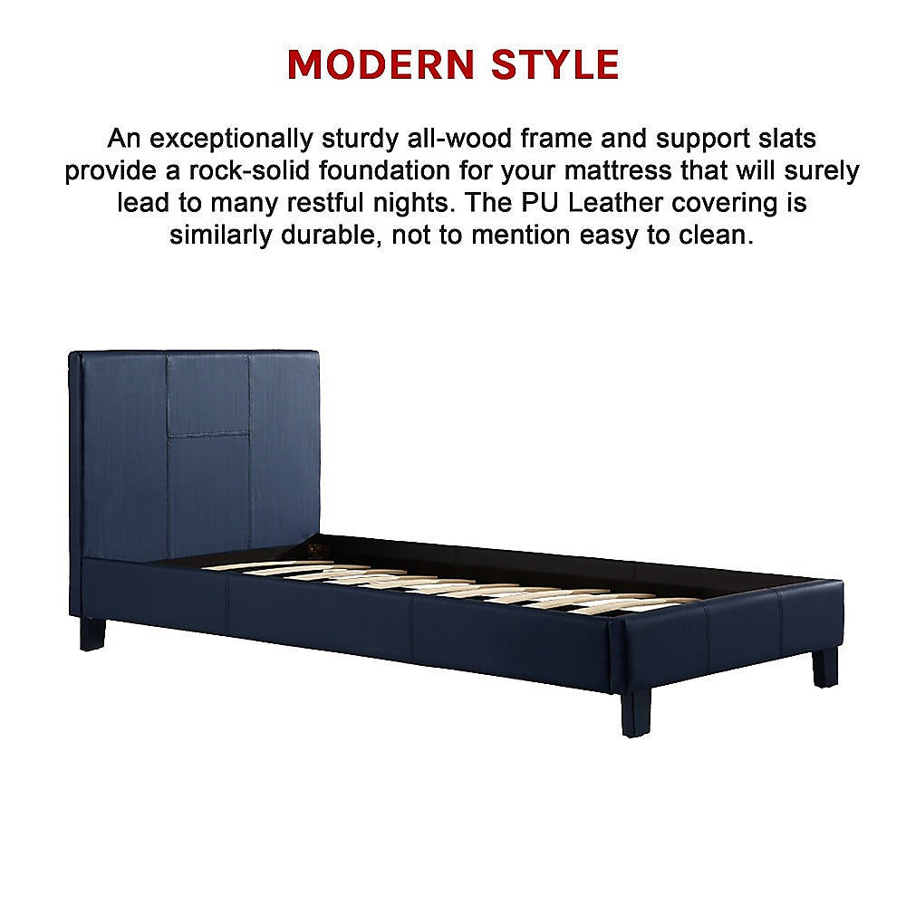 Single PU Leather Bed Frame Blue - Cosy Abode