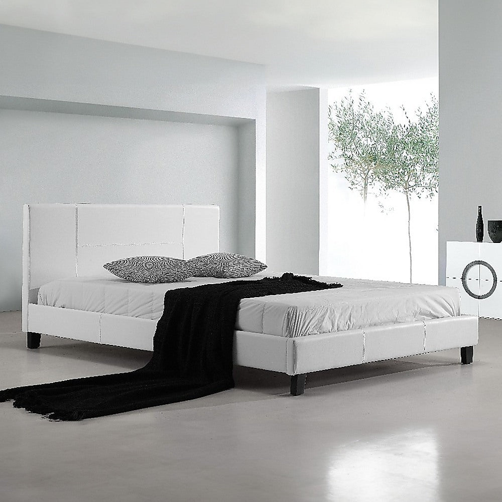 Double PU Leather Bed Frame White - Cosy Abode