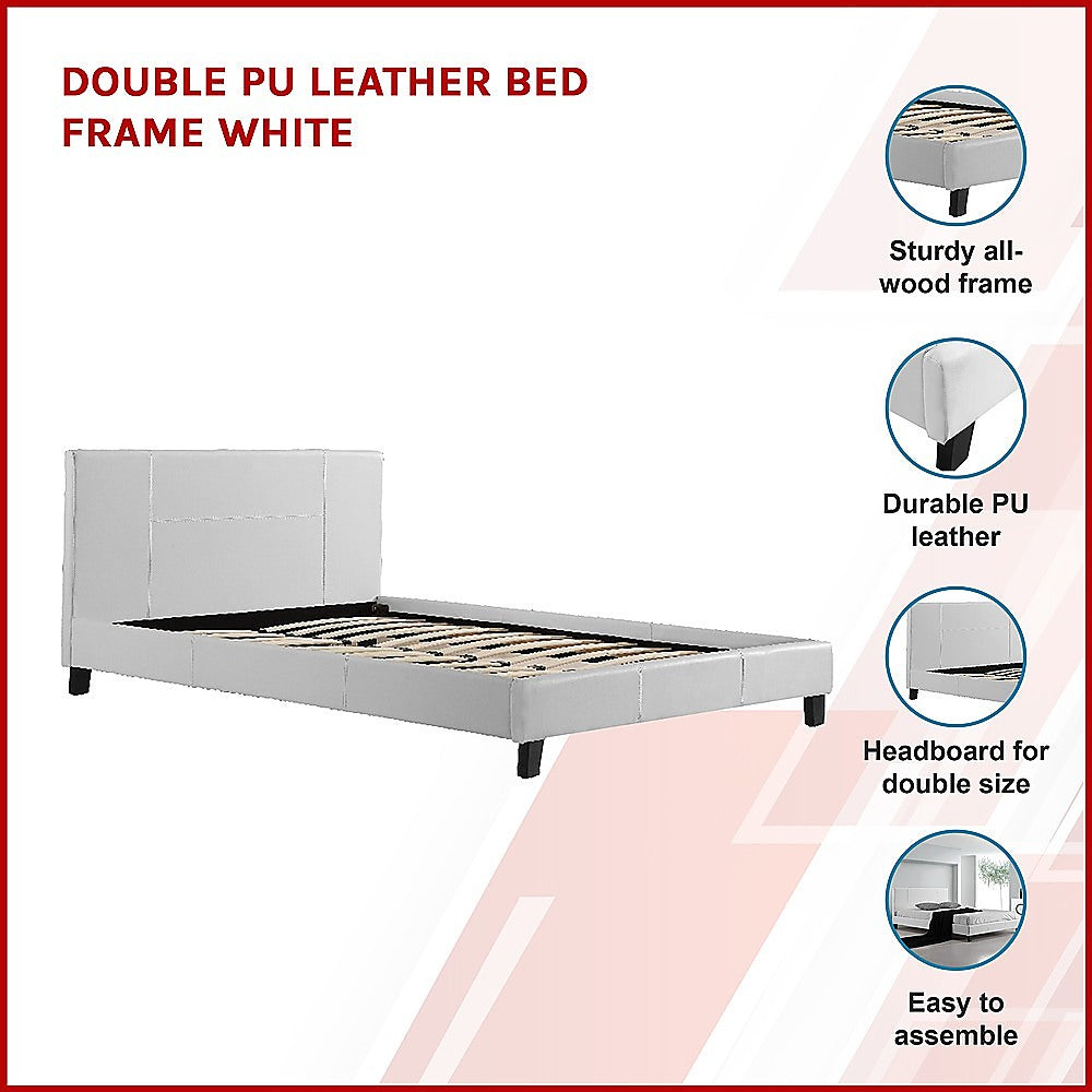 Double PU Leather Bed Frame White - Cosy Abode