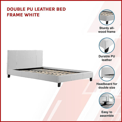 Double PU Leather Bed Frame White - Cosy Abode