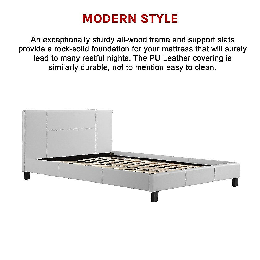 Double PU Leather Bed Frame White - Cosy Abode