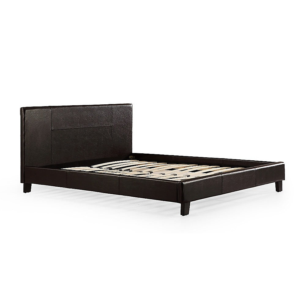 Double PU Leather Bed Frame Brown - Cosy Abode