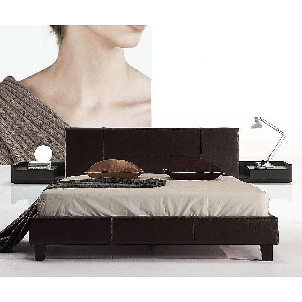 Double PU Leather Bed Frame Brown - Cosy Abode