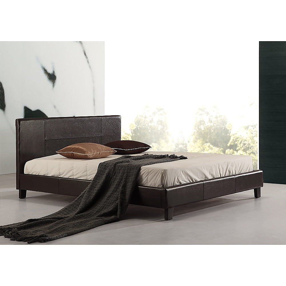 Double PU Leather Bed Frame Brown - Cosy Abode