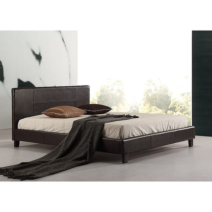 Double PU Leather Bed Frame Brown - Cosy Abode