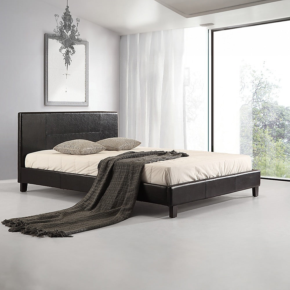 Double PU Leather Bed Frame Black - Cosy Abode