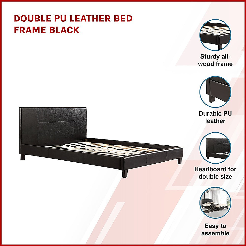 Double PU Leather Bed Frame Black - Cosy Abode