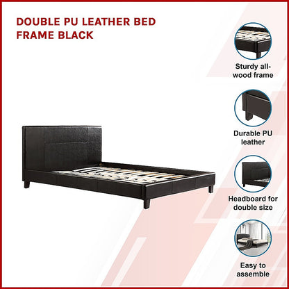 Double PU Leather Bed Frame Black - Cosy Abode