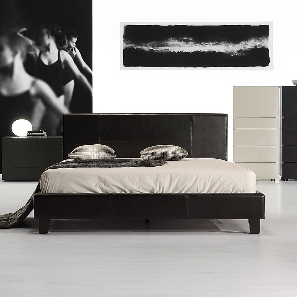 Double PU Leather Bed Frame Black - Cosy Abode