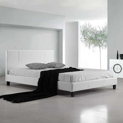 Queen PU Leather Bed Frame White - Cosy Abode