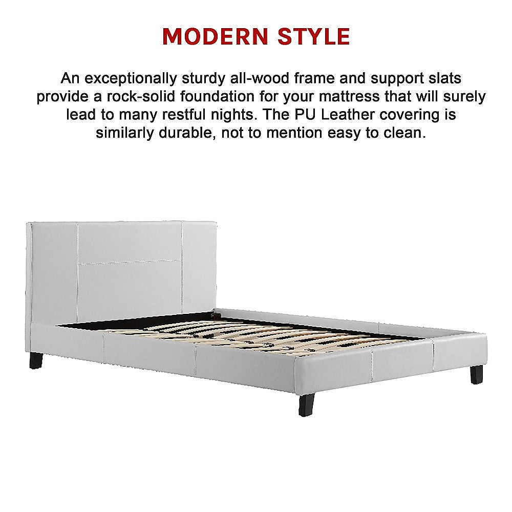 Queen PU Leather Bed Frame White - Cosy Abode