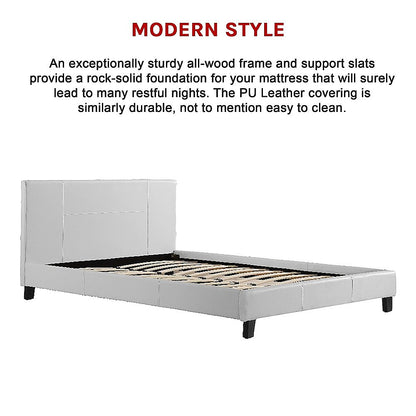 Queen PU Leather Bed Frame White - Cosy Abode