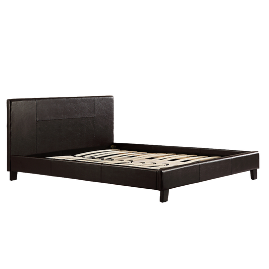 Queen PU Leather Bed Frame Brown - Cosy Abode