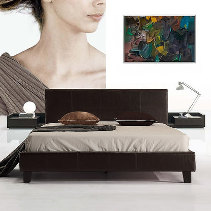 Queen PU Leather Bed Frame Brown - Cosy Abode