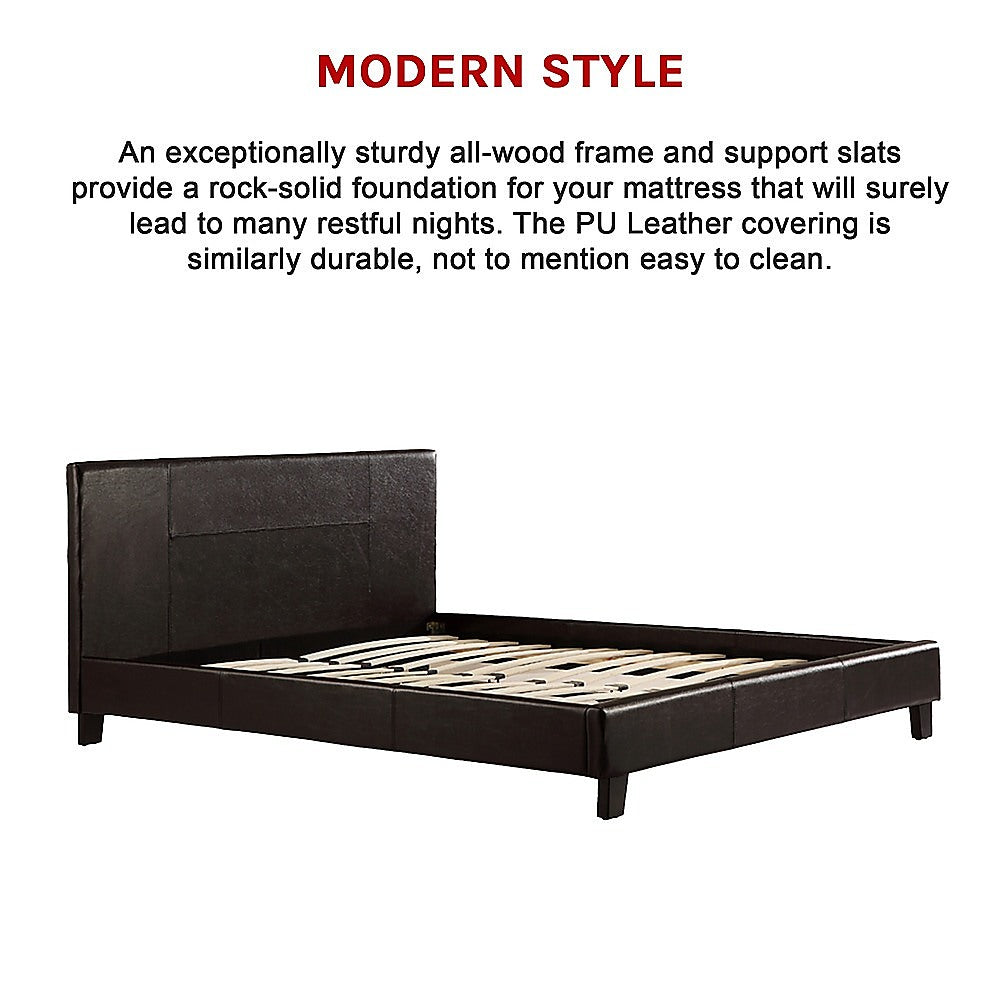 Queen PU Leather Bed Frame Brown - Cosy Abode