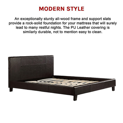 Queen PU Leather Bed Frame Brown - Cosy Abode