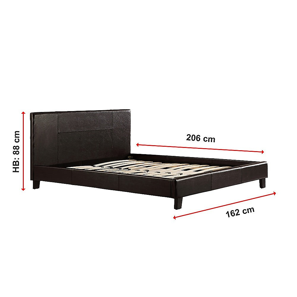 Queen PU Leather Bed Frame Brown - Cosy Abode