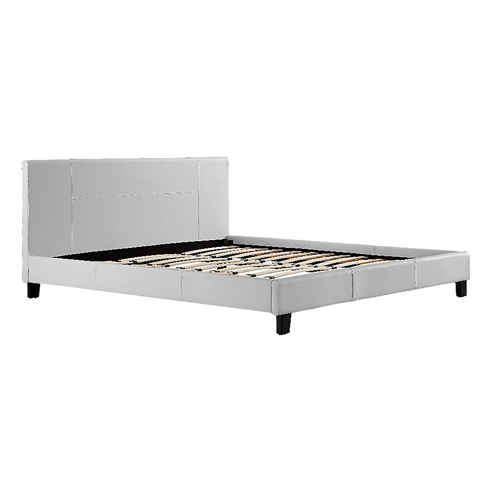 King PU Leather Bed Frame White - Cosy Abode