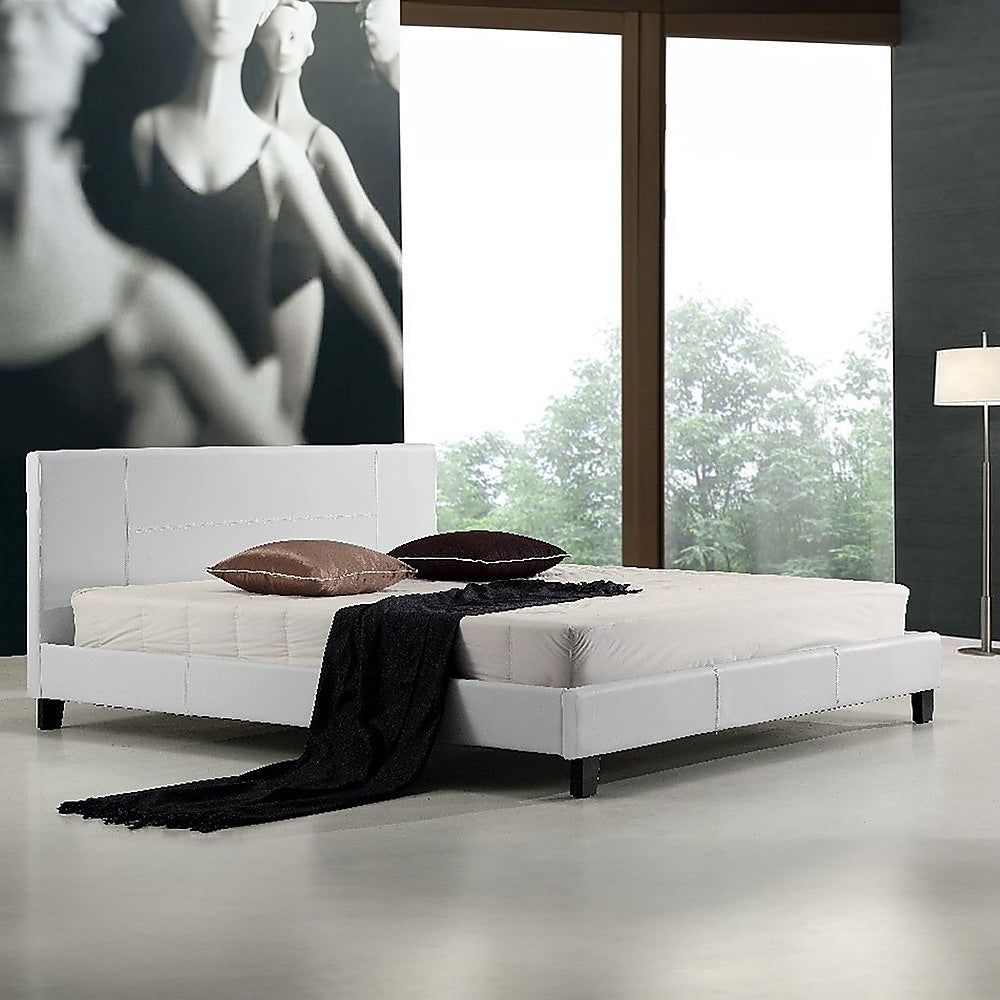 King PU Leather Bed Frame White - Cosy Abode