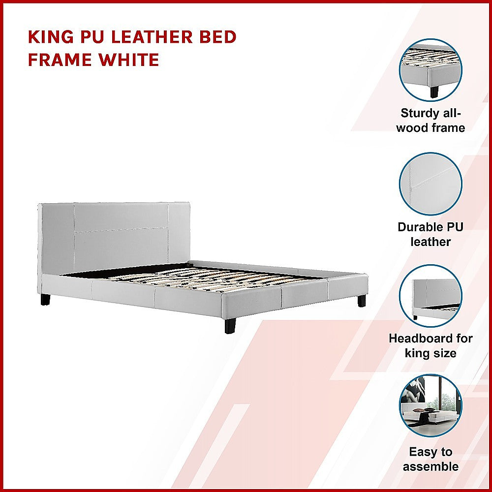 King PU Leather Bed Frame White - Cosy Abode
