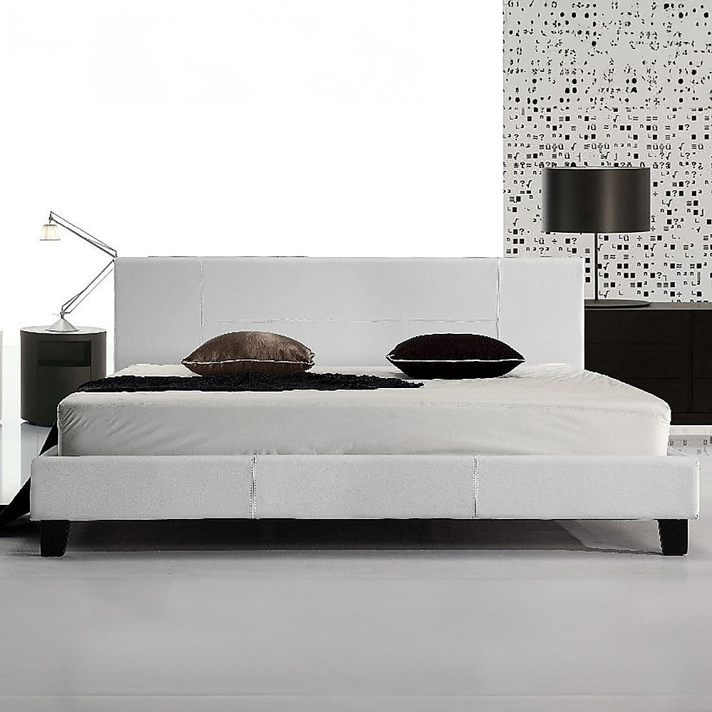 King PU Leather Bed Frame White - Cosy Abode