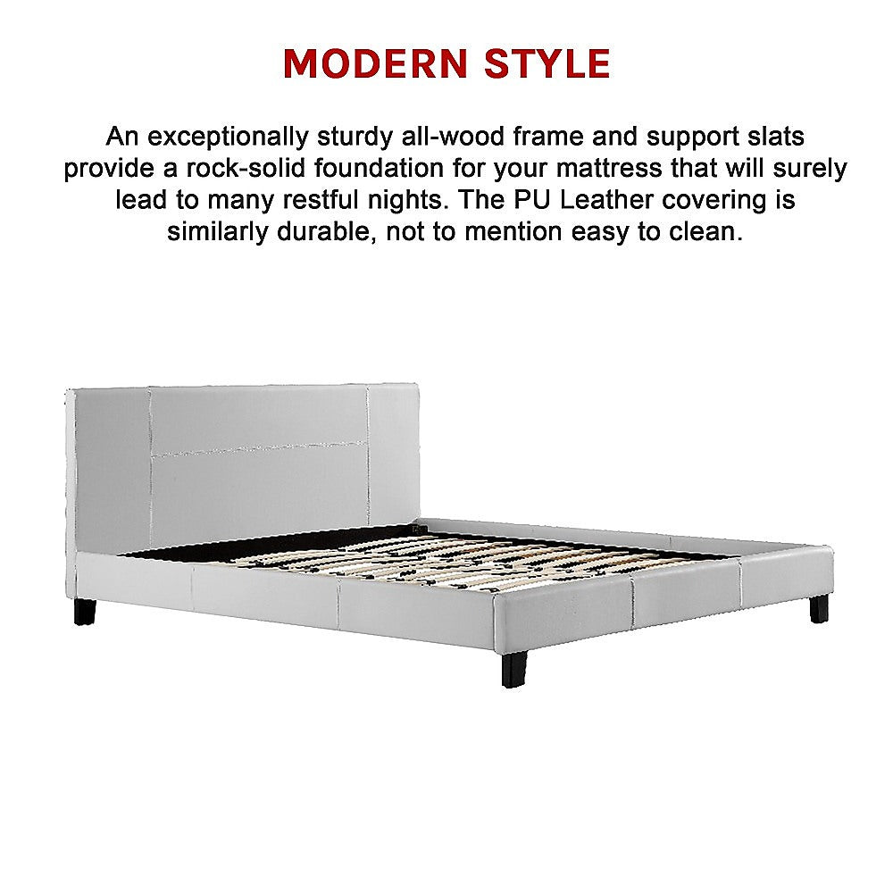 King PU Leather Bed Frame White - Cosy Abode